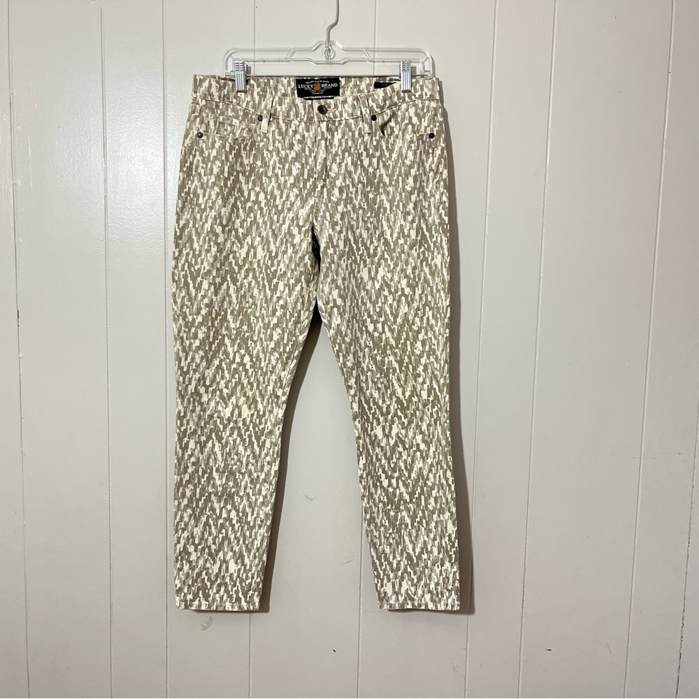 Lucky Brand Sofia Capri Jeans Size 10/30 Cream Tan Print Mid Rise Stretch Women